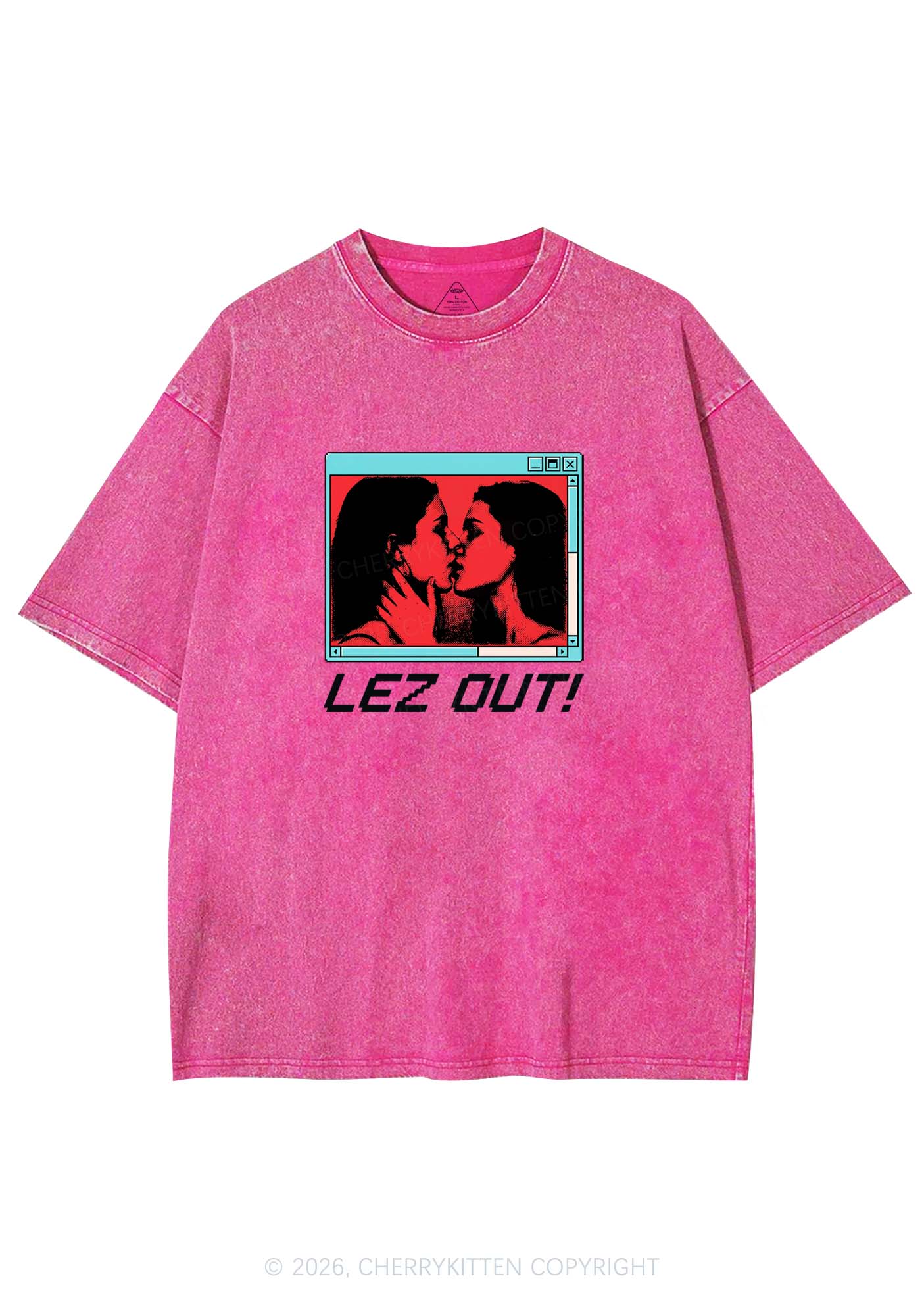 Lez Out Pride Y2K Shirts Washed Tee Cherrykitten