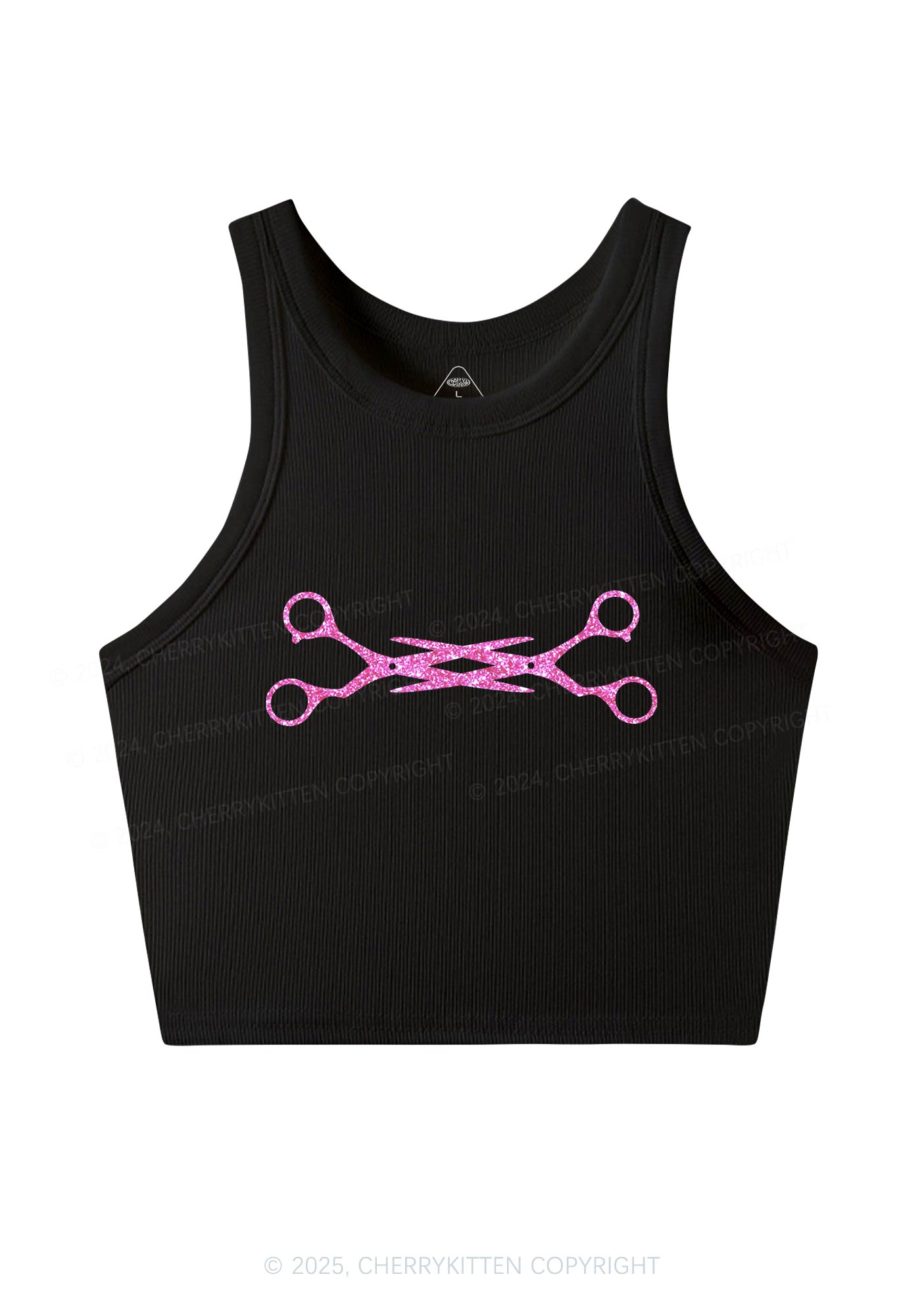 Glitter Pink Scissor Pride Y2K Crop Tank Top Cherrykitten