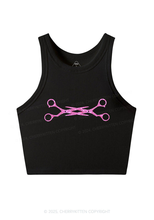 Glitter Pink Scissor Pride Y2K Crop Tank Top Cherrykitten