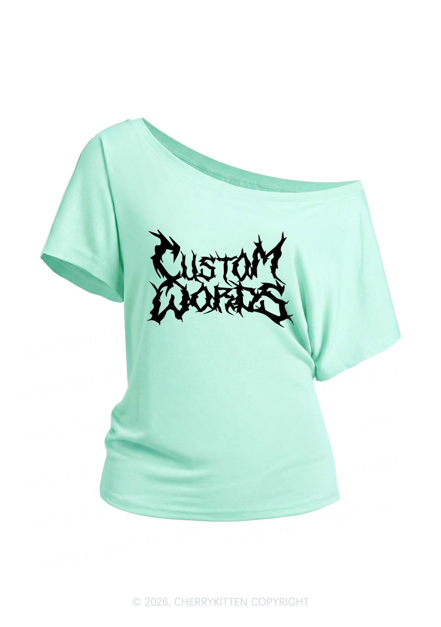 Custom Text Punk Font Y2K Off Shoulder Tee Cherrykitten