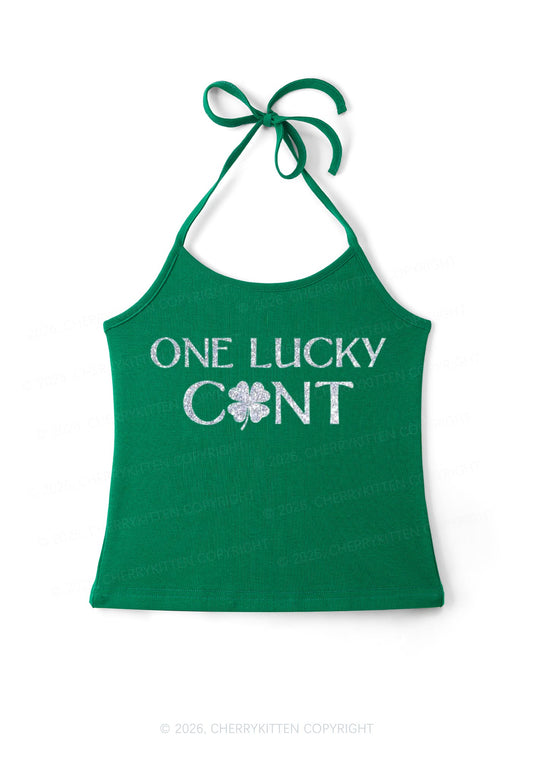 Glitter One Lucky Cxxt St Patricks Y2K Halter Neck Cami Cherrykitten