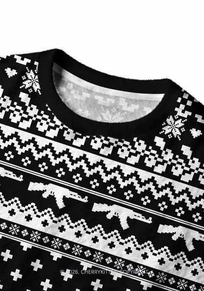 Black Cxxt Y2K Christmas Knit Sweatshirt Cherrykitten