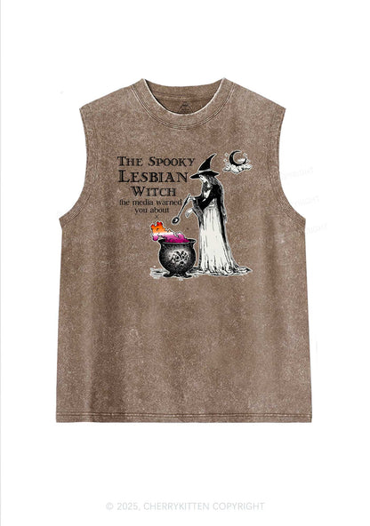 The Spooky Lesbian Witch Pride Y2K Washed Muscle Tank Cherrykitten