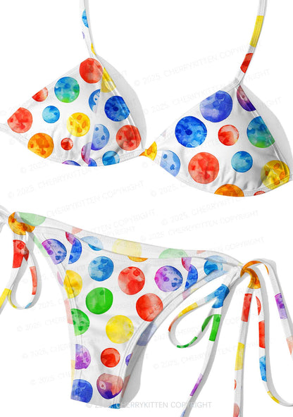 Rainbow Watercolor Dots Y2K Print Bikini Set Cherrykitten
