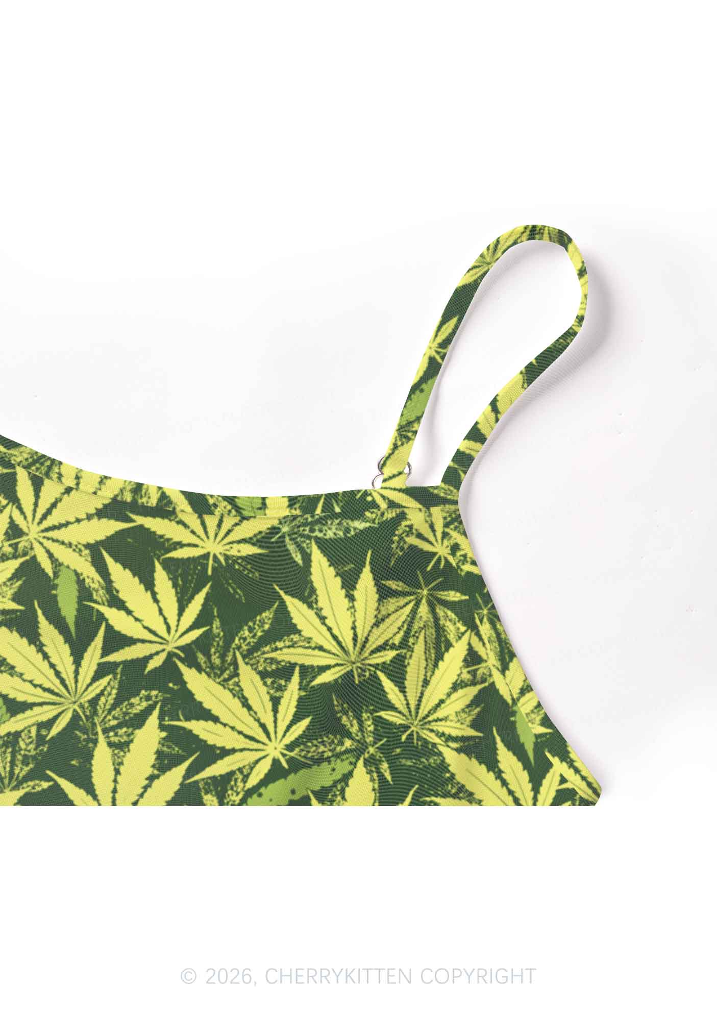 Green Wxxd Leaf Y2K Mesh Cami Tank Cherrykitten