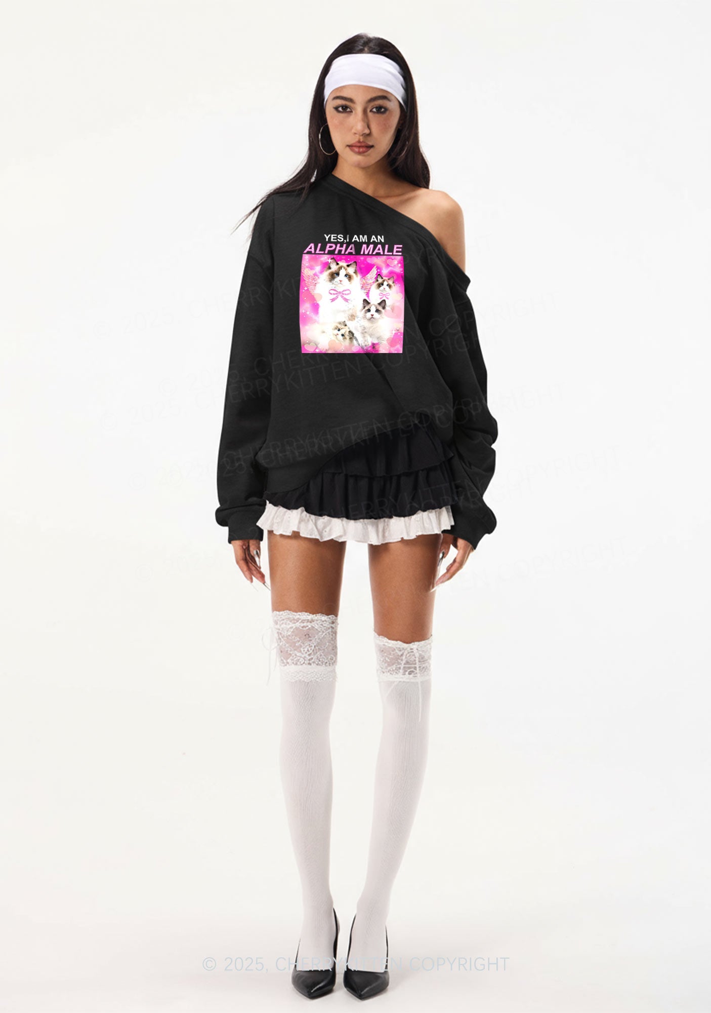 Alpha Male Y2K Off Shoulder Sweatshirts Cherrykitten