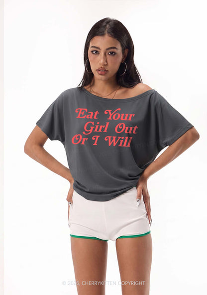 Eat Your Girl Out Y2K Off Shoulder Tee Cherrykitten