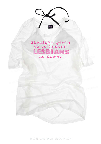 Lesbians Go Down Pride Y2K Sheer Boyfriend Tee Cherrykitten