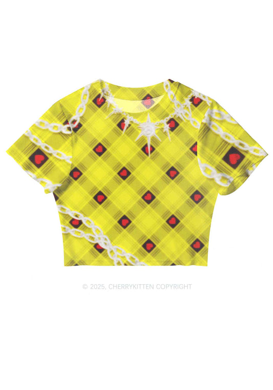 Star Chain and Hearts Y2K Mesh Crop Top Cherrykitten