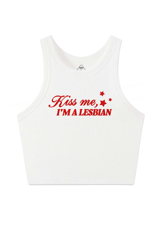 Kiss Me Im Lesbian Pride Y2K Crop Tank Top Cherrykitten