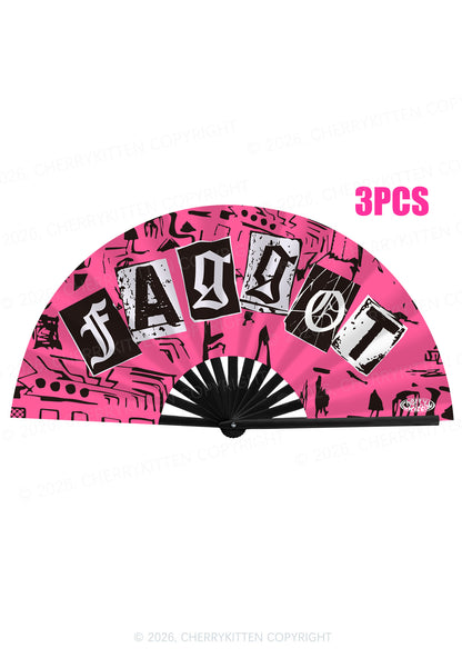 Pink Graffiti Faggot Pride Y2K Rave Hand Fan Cherrykitten