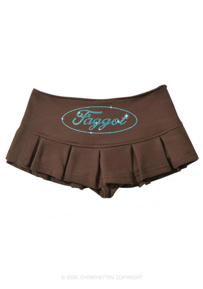 Rhinestone Oval Faggot Pride Y2K Mini Pleated Skirts Cherrykitten