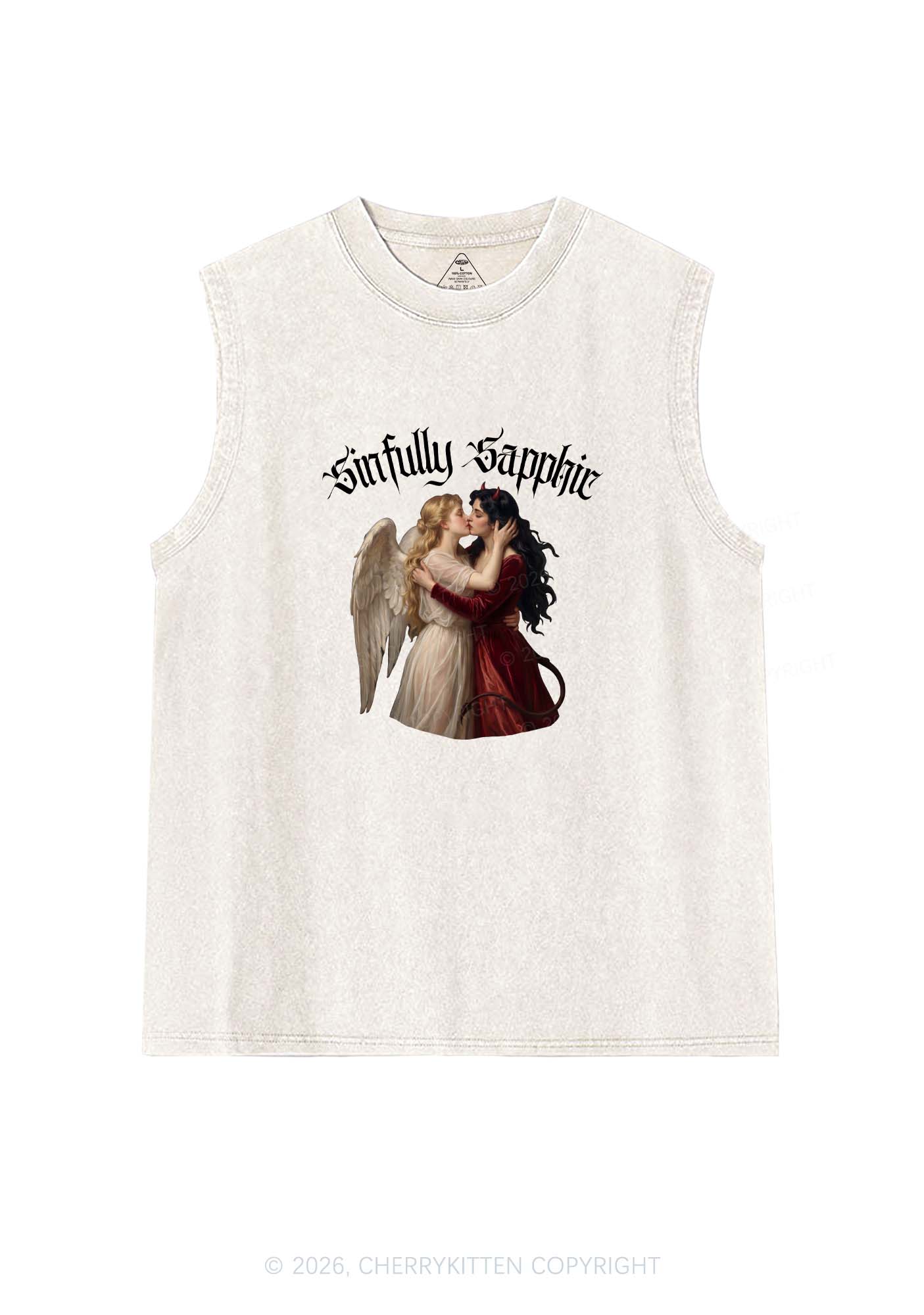 Sinfully Sapphic Pride Y2K Washed Muscle Tank Cherrykitten