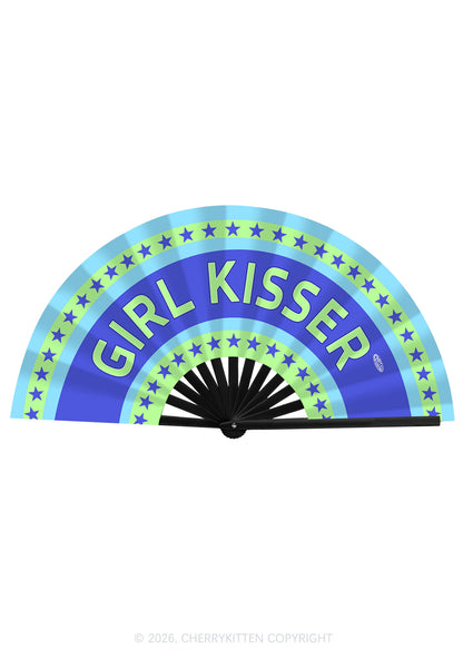 Blue Girl Kisser Pride Y2K Rave Hand Fan Cherrykitten