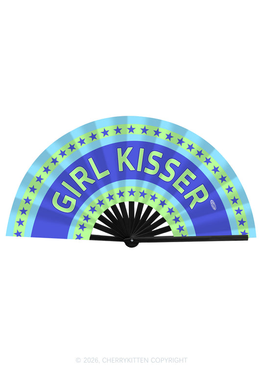 Blue Girl Kisser Pride Y2K Rave Hand Fan Cherrykitten