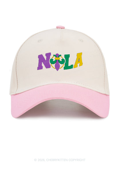 Embroidered Nola Fleur De Lis Y2K Color Block Baseball Cap Cherrykitten