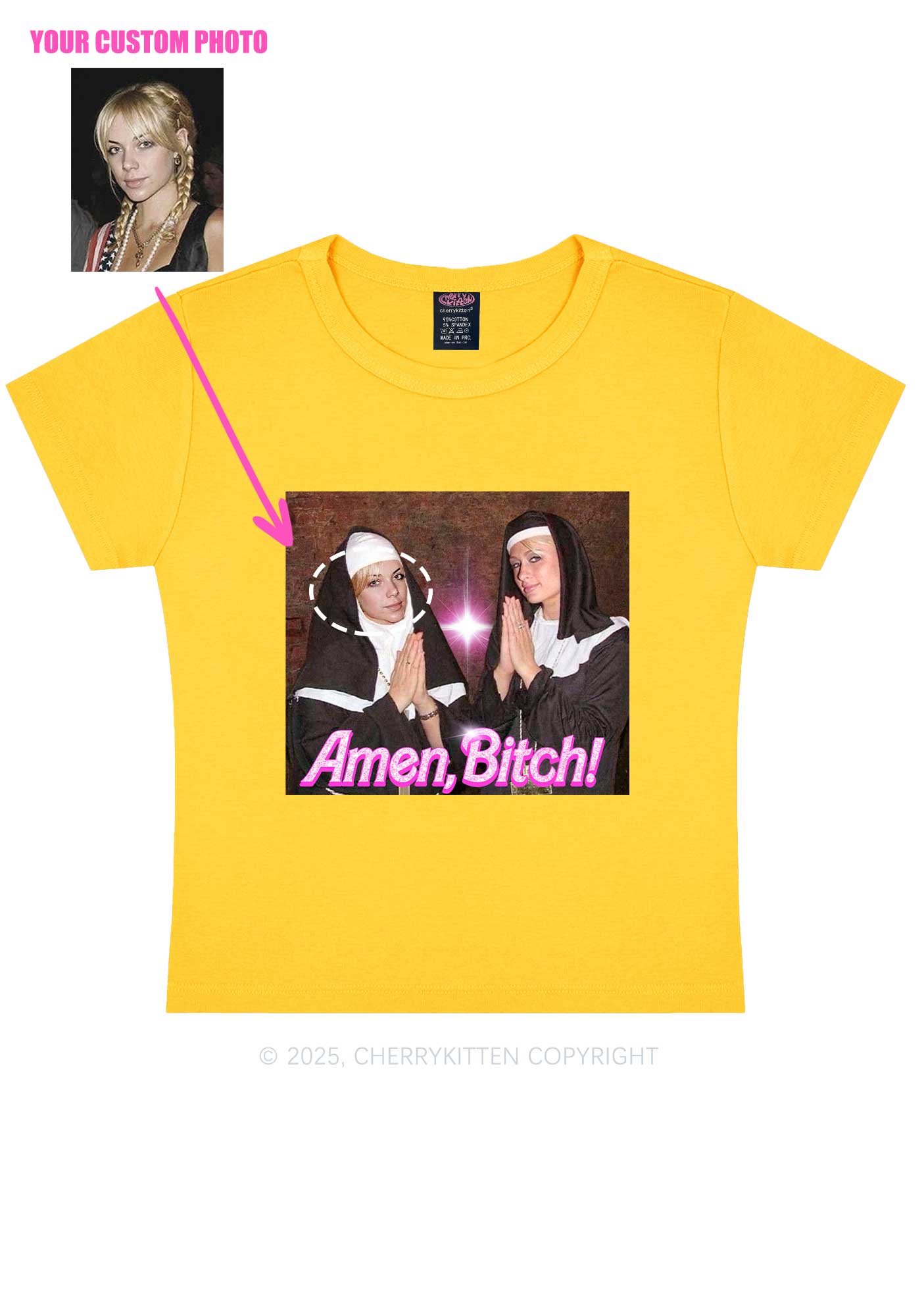 Custom Amen Bxtch Y2K Baby Tee Cherrykitten
