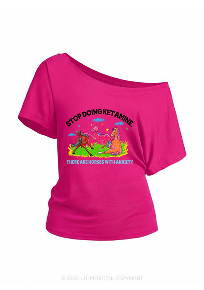 Horses With Anxiety Y2K Off Shoulder Tee Cherrykitten