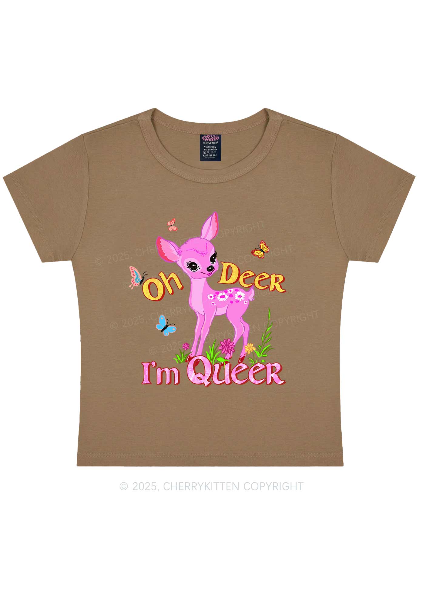 Oh Deer Im Queer Pride Y2K Baby Tee Cherrykitten