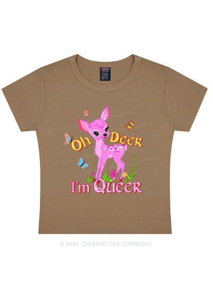 Oh Deer Im Queer Pride Y2K Baby Tee Cherrykitten