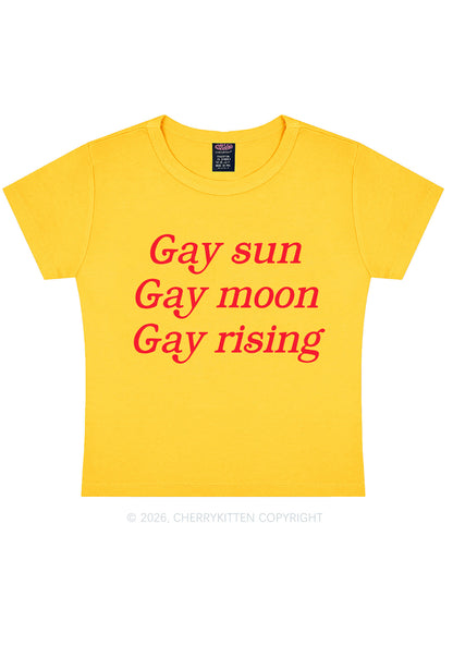 Gay Sun Moon Rising Pride Y2K Baby Tee Cherrykitten