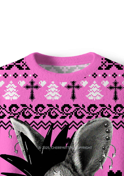 Custom Punk Pet Y2K Christmas Knit Sweatshirt Cherrykitten