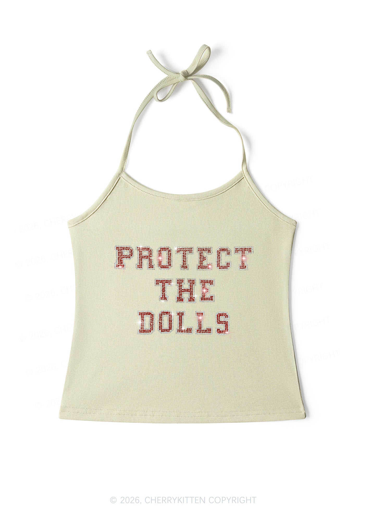 Rhinestone Protect The Dolls Pride Y2K Halter Neck Cami Cherrykitten