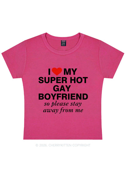 I Love My Super Hot Gay BF Pride Y2K Baby Tee Cherrykitten