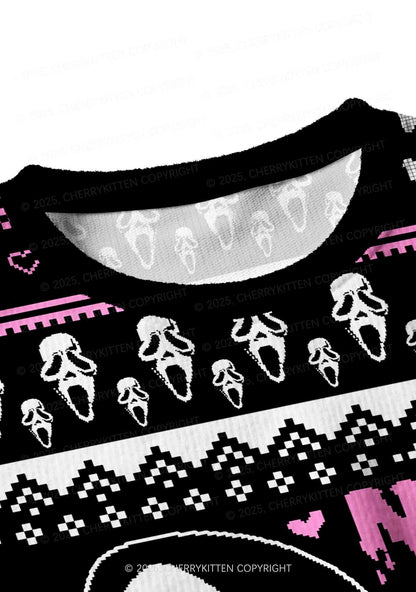 Halloween No You Hang Up Y2K Christmas Crop Knit Sweatshirt Cherrykitten