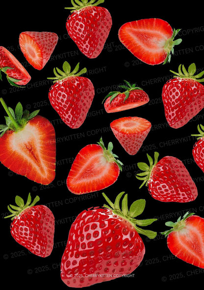 Black Strawberry Y2K Print Slip Dress Cherrykitten
