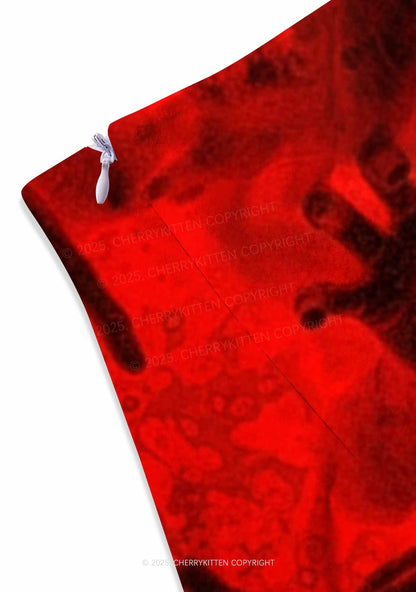 Halloween Red Hands Chaos Y2K Print Mini Skirt Cherrykitten