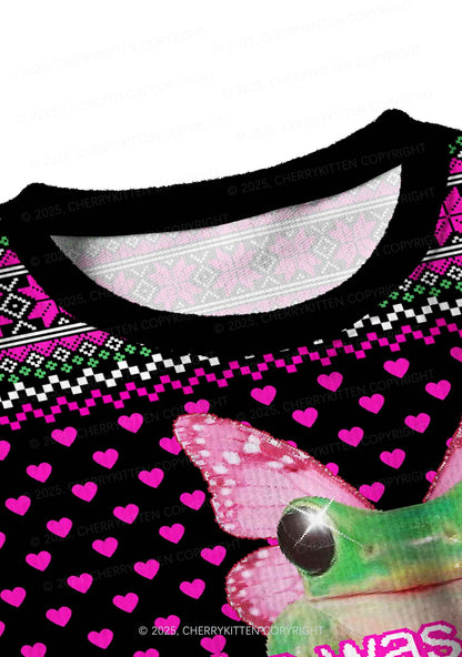 Fairy Frog Y2K Christmas Crop Knit Sweatshirt Cherrykitten