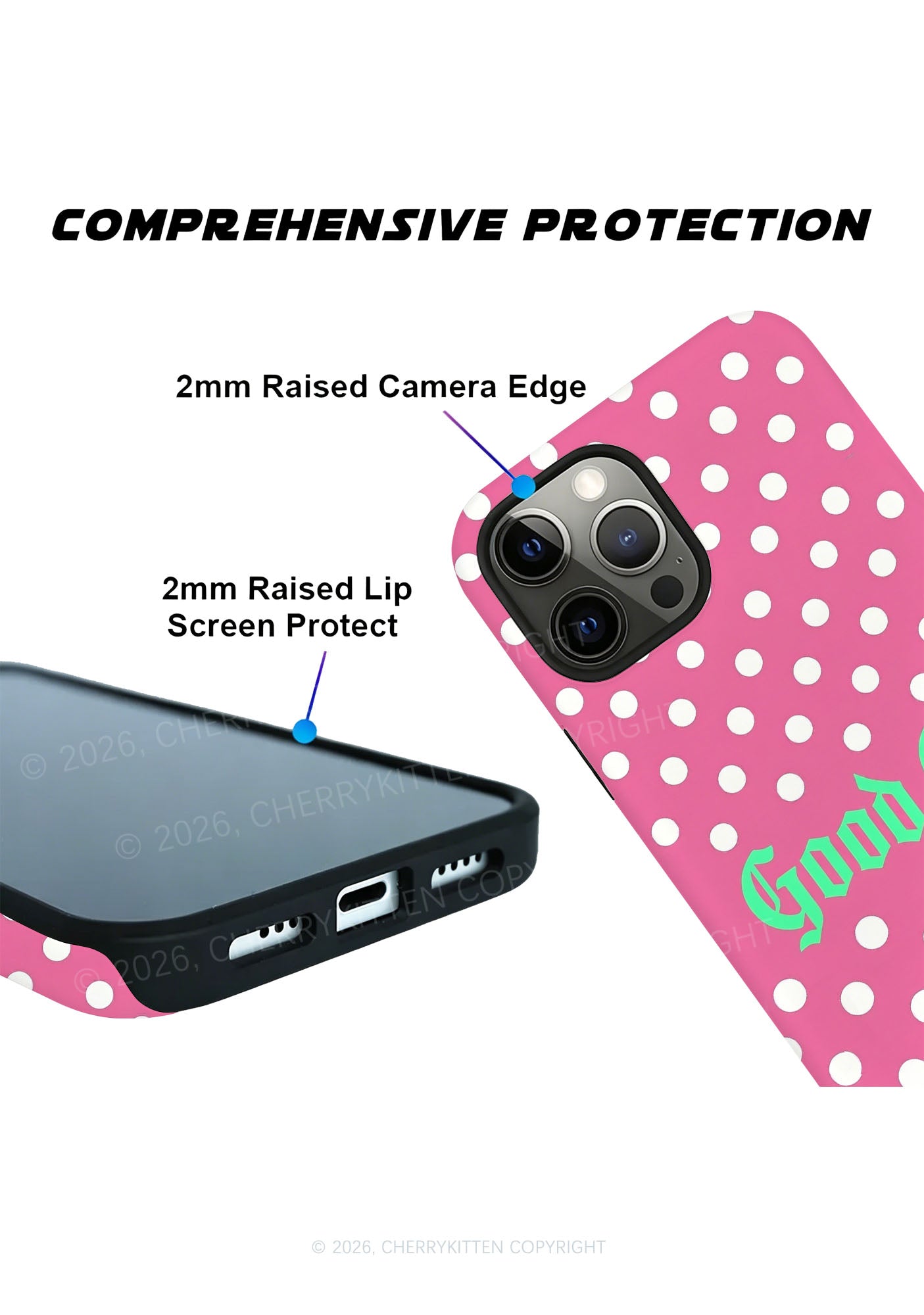 Good Girl White Dots On Pink Y2K Phone Case Cherrykitten