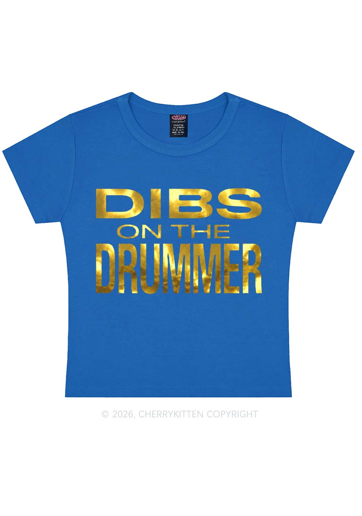 Dibs On The Drummer Silver Foil Printed Y2K Baby Tee Cherrykitten
