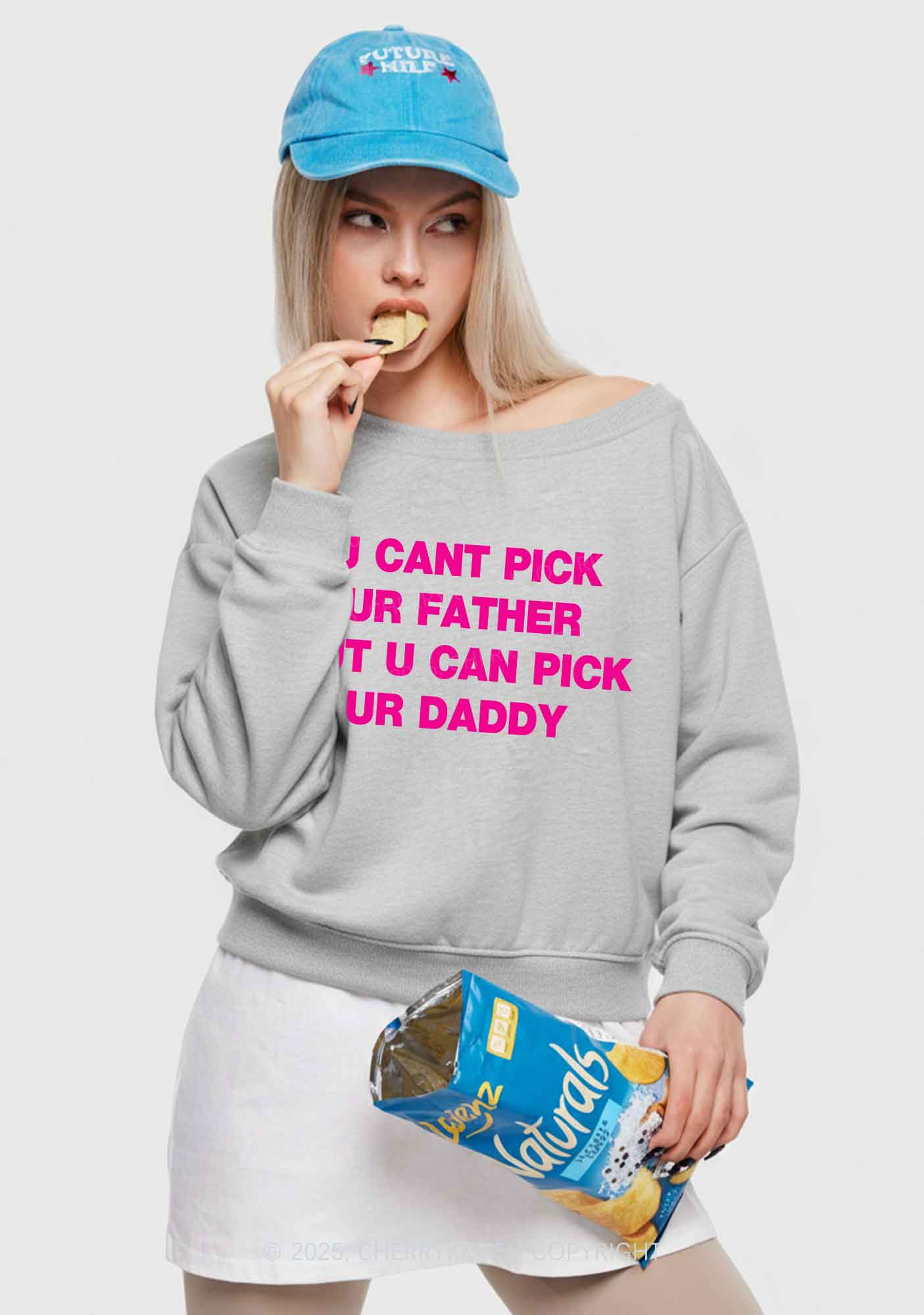 U Can Pick Ur Daddy Y2K Off Shoulder Sweatshirts Cherrykitten