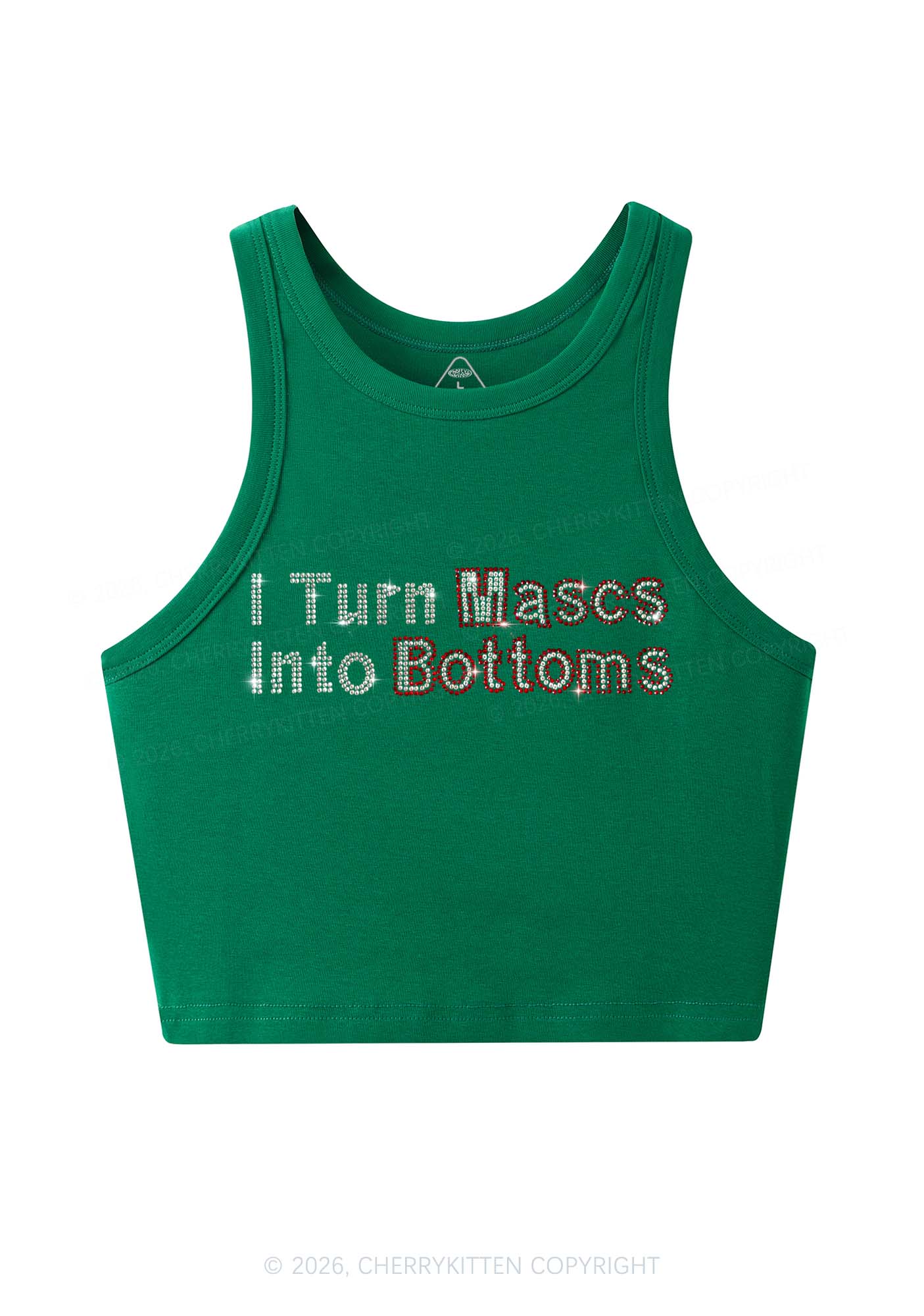 Rhinestone I Turn Mascs Into Bottoms Y2K Crop Tank Top Cherrykitten