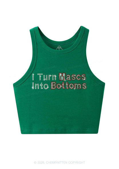 Rhinestone I Turn Mascs Into Bottoms Y2K Crop Tank Top Cherrykitten