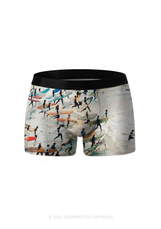 Surfing Beach Y2K Print Men Boxer Briefs Cherrykitten