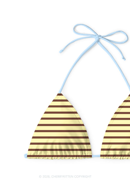 Yellow Brown Stripes Y2K Print Bikini Set Cherrykitten