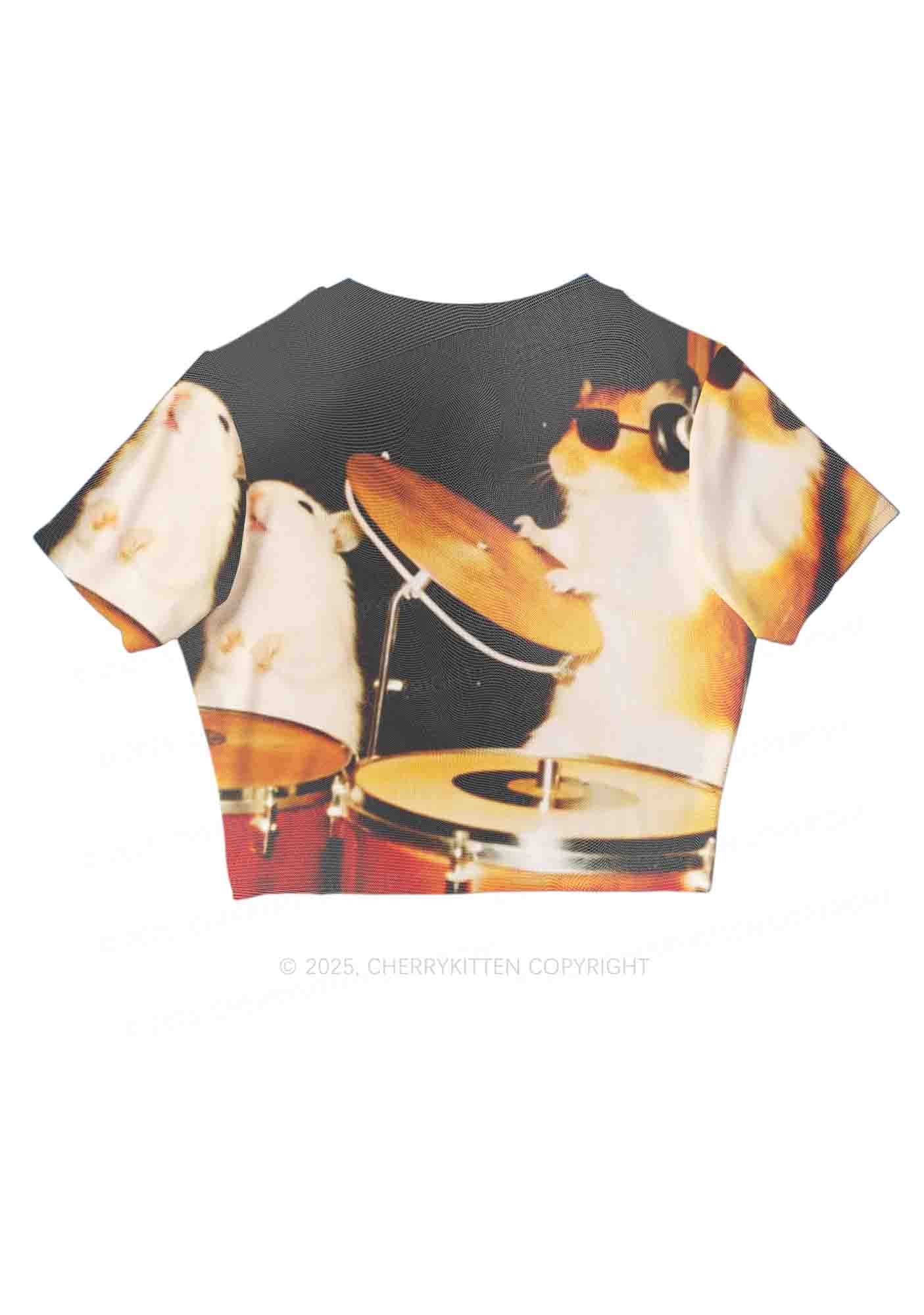 Rats Drummer Y2K Mesh Crop Top Cherrykitten