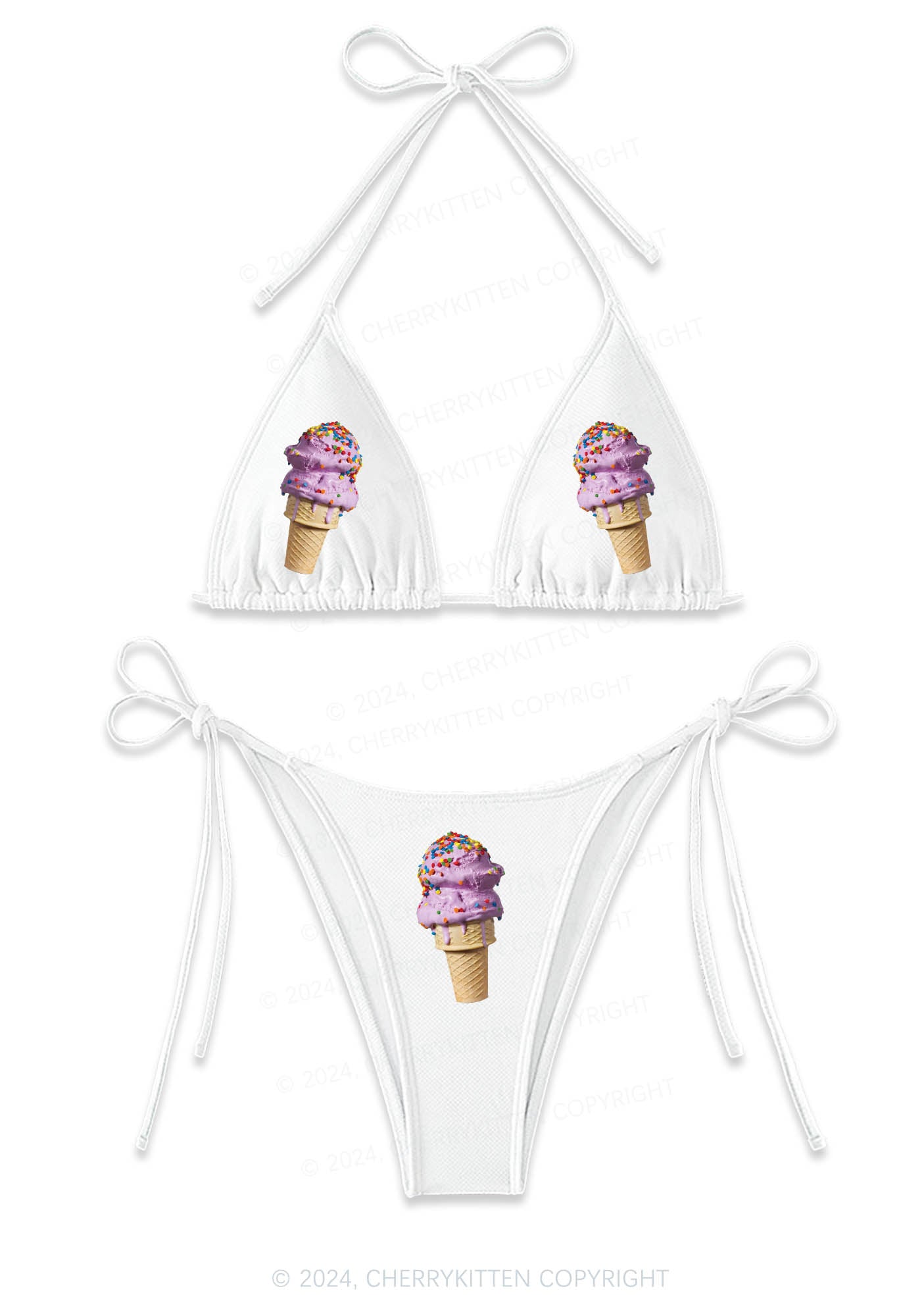 Candy Ice Cream Y2K Halter Triangle Bikini Set Cherrykitten