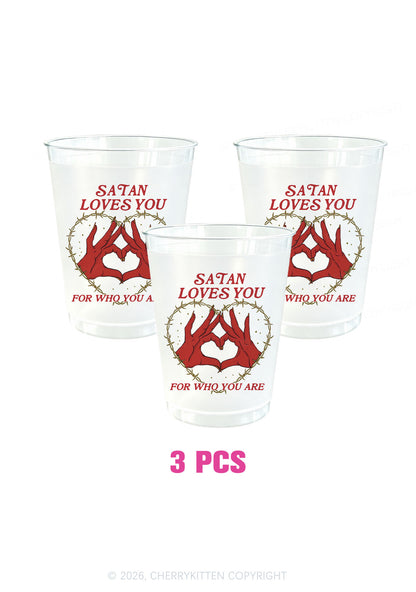 Satan Loves You Heart Y2K Halloween Plastic Cup Cherrykitten
