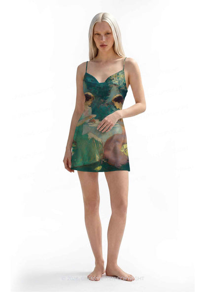 Retro Lady Tea Time Pride Y2K Print Satin Cowl Neck Slip Dress Cherrykitten