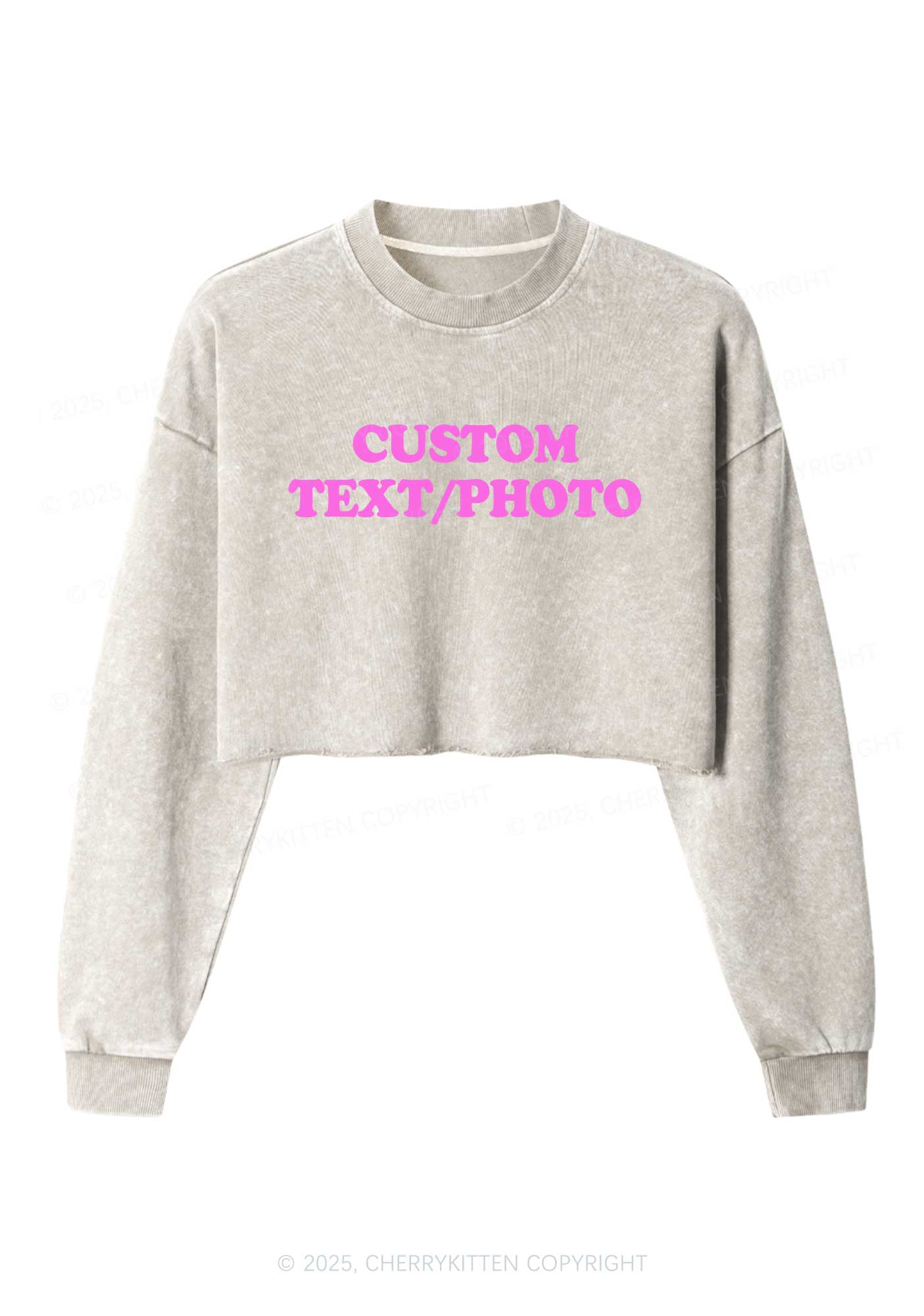 Custom Personalized Text Y2K Crop Washed Sweatshirts Cherrykitten