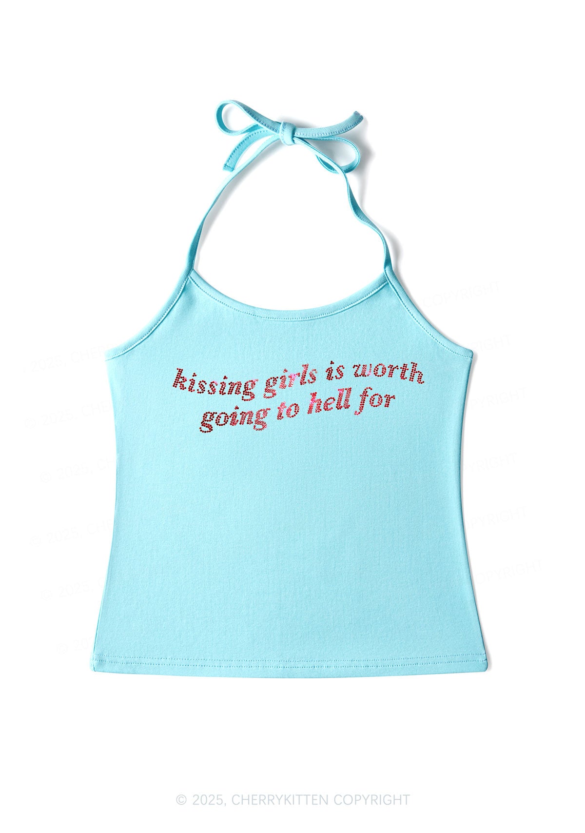 Rhinestone Kissing Girls is Worth Pride Y2K Halter Neck Cami Cherrykitten