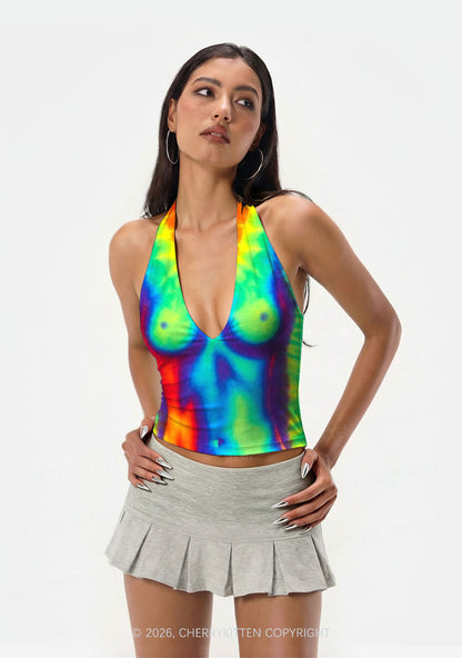 Thermal Txts Y2K Print Halter Deep V Neck Cami Cherrykitten
