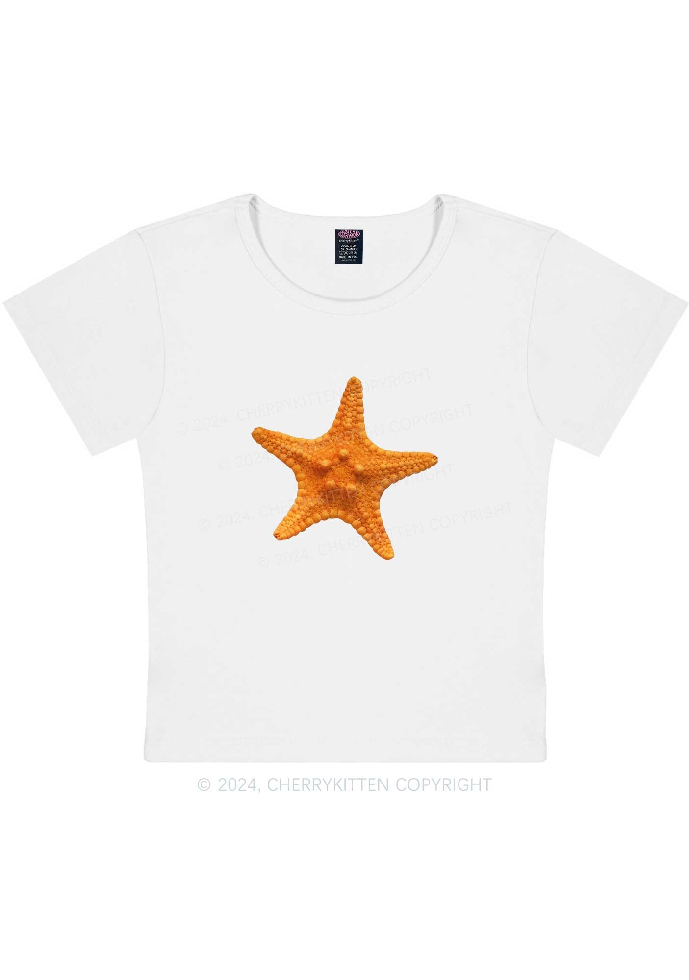 Curvy Yellow Starfish Y2K Baby Tee Cherrykitten