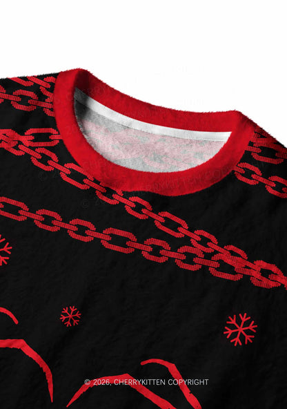 Halloween Skull Spider Y2K Knit Sweatshirt Cherrykitten