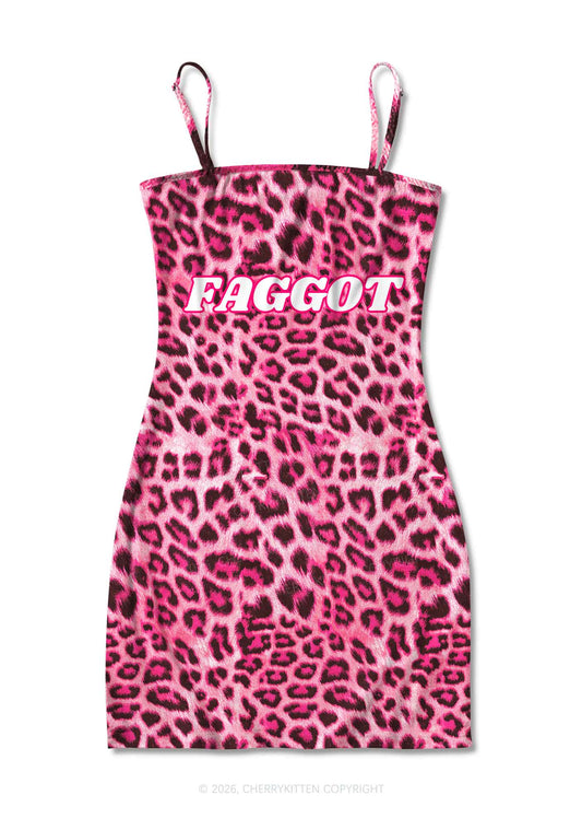 Pink Leopard Faggot Pride Y2K Print Slip Dress Cherrykitten
