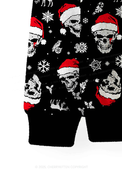 Skull Santa Y2K Christmas Cardigan Knit Sweatshirt Cherrykitten